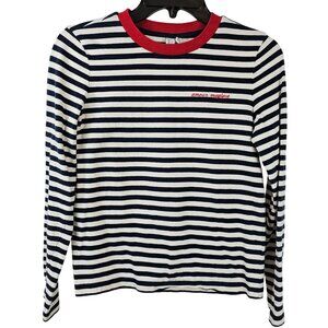 & Other Stories Womens 2 Navy White Stripe Red Accent French Amour Magique Shirt
